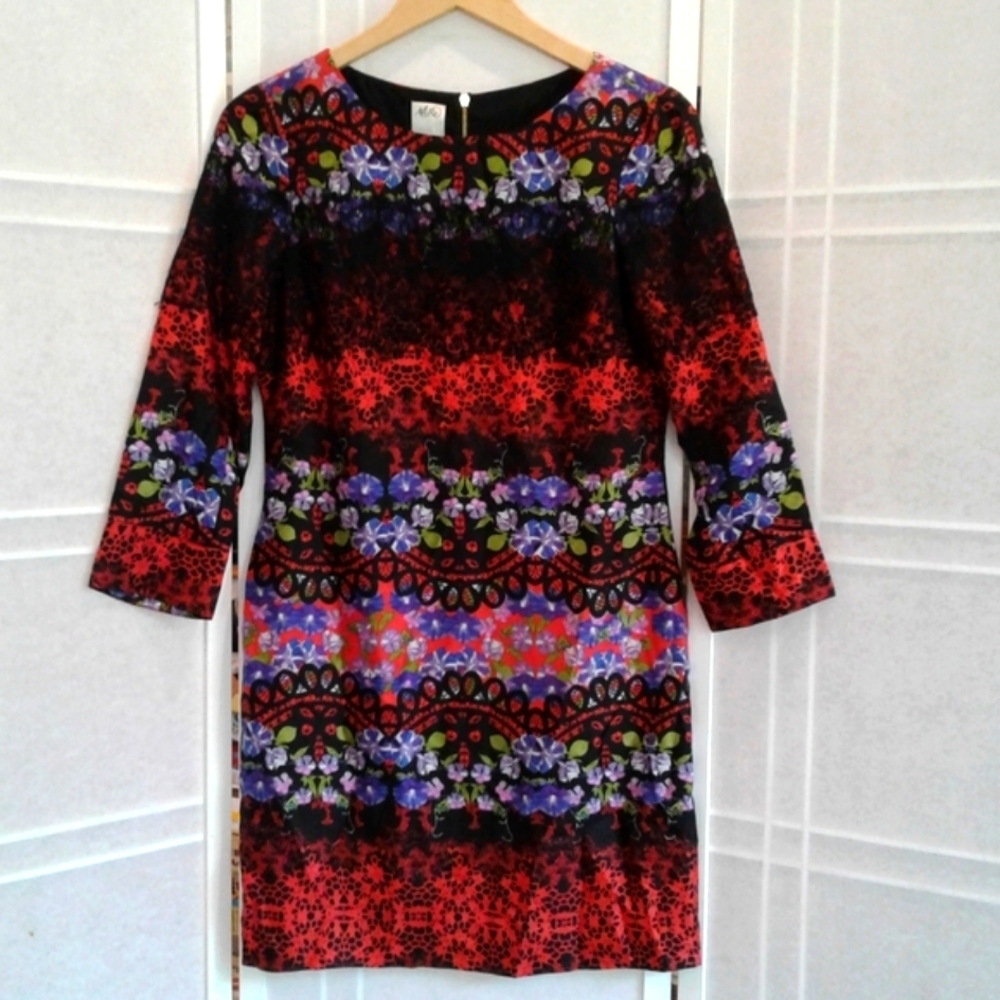 NEW! Ali Ro 100% silk red black floral dress